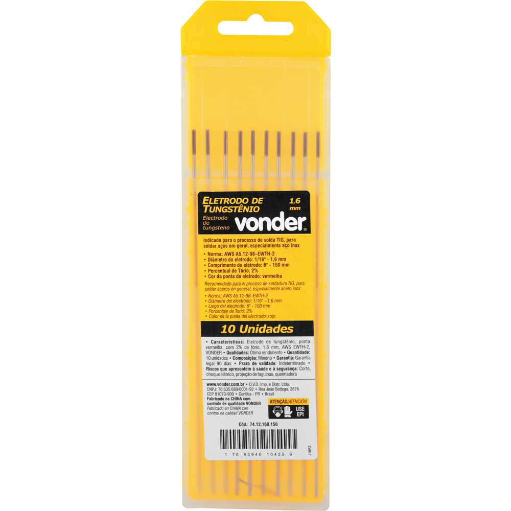 Eletrodo de Tungstênio 1,6mm TIG Vermelho 2% Tório: Precisão e Desempenho em Aço Inox