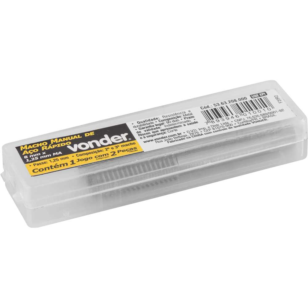 Jogo de Machos Manuais 2 Peças em Aço Rápido: Rosqueamento Interno Profissional