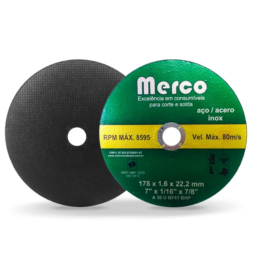 Disco de Corte MERCO 7"x1/16"x7/8" Profissional para Ferro, Aço e Inox