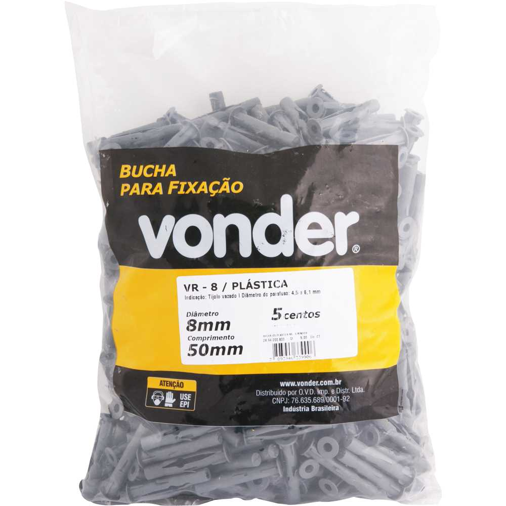 Bucha Plástica VR 8 VONDER | Fixação Segura em Tijolo Vazado 8mm