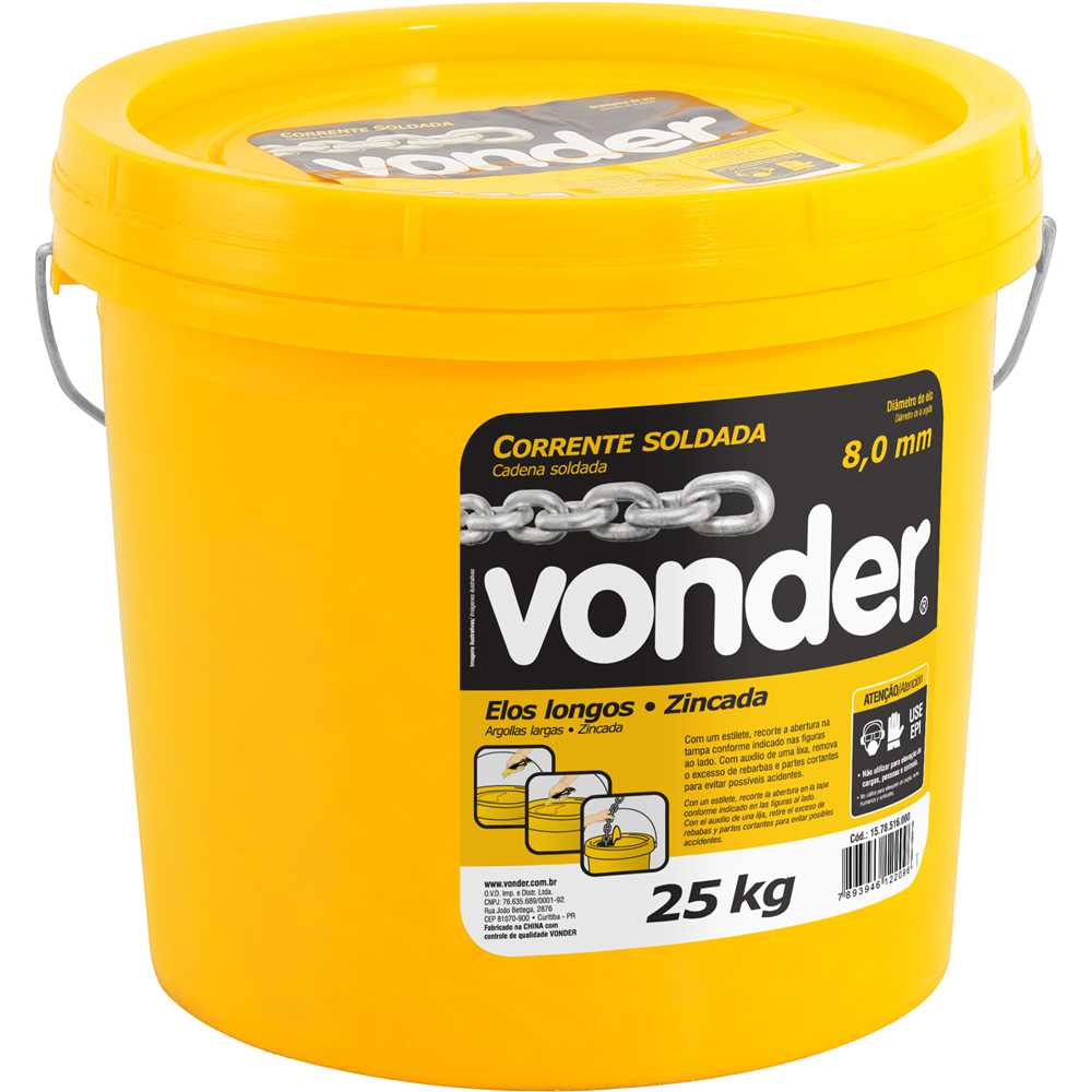 Corrente Zincada Vonder Elo Longo 8,0 mm (5/16") - Máxima Durabilidade