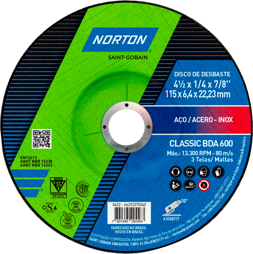 Disco de Desbaste Classic Norton 115mm x 6,4mm | Alta Performance BDA 600