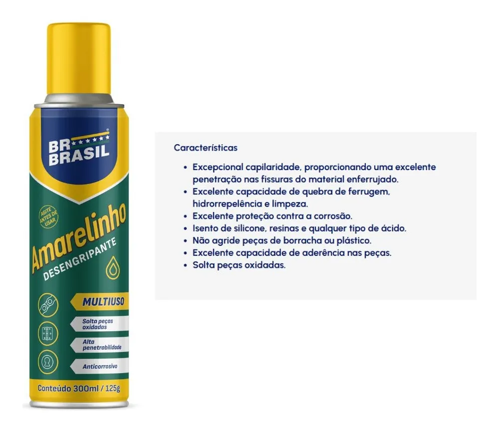Desengripante Spray Amarelinho BR Brasil 300ml: Máxima Proteção Anticorrosiva e Lubrificação