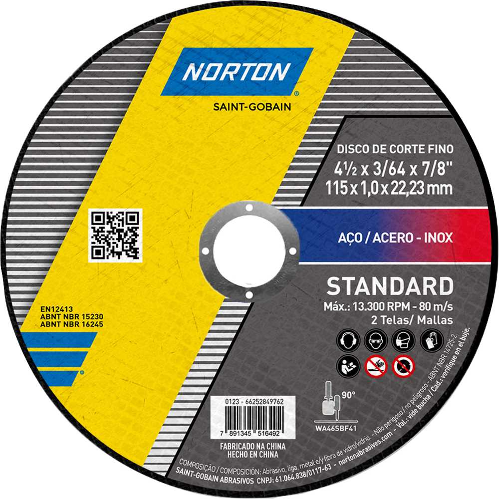 Disco de Corte Standard Norton 4.1/2" Fino para Aço Carbono e Inox: Eficiência e Precisão