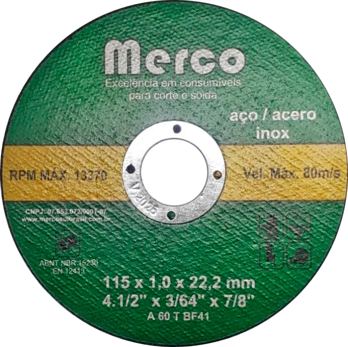 Disco de Corte MERCO 4.1/2" x 1mm Profissional | Precisão e Alta Performance em Aço e Inox
