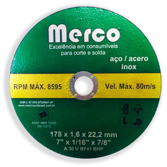 Disco de Corte MERCO 7"x1/16"x7/8" Profissional para Ferro, Aço e Inox
