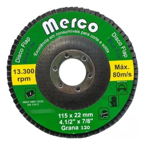 Disco Flap Blue Fire Merco 4.1/2" Grão 120 | Alto Rendimento em Acabamento