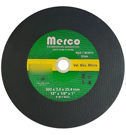 Disco de Corte Abrasivo Merco 12 Polegadas (300x3x25,4mm) para Metais e Serralheria