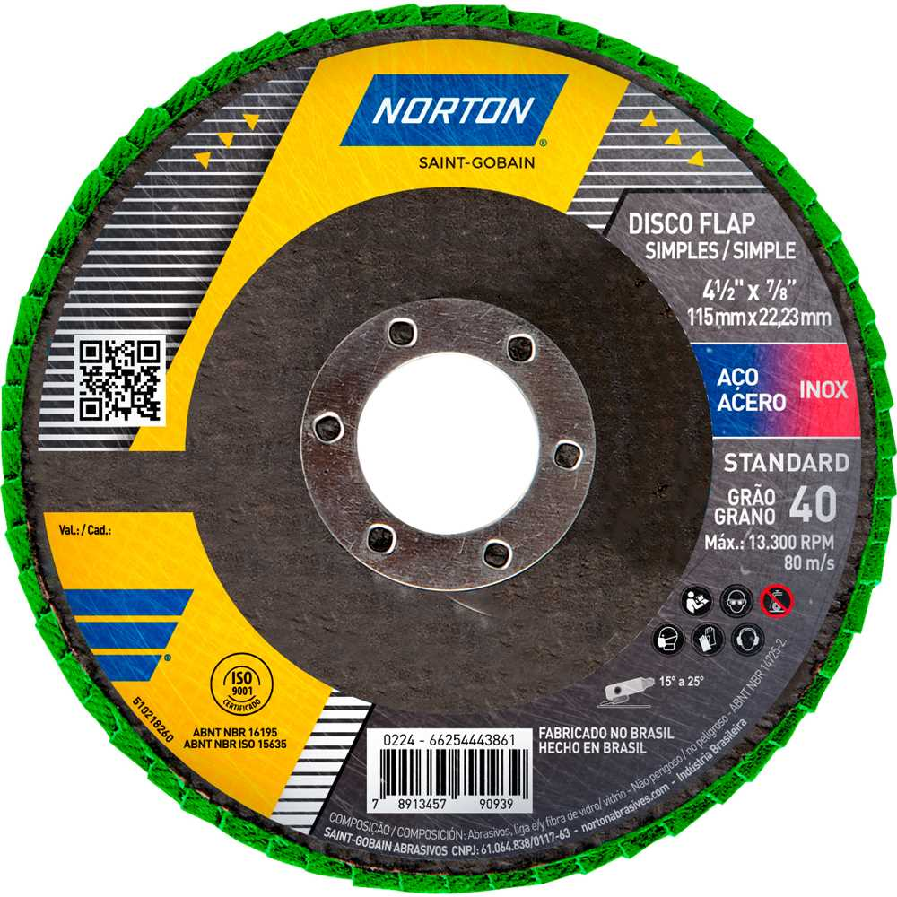 Flap-Disc R244 Standard Norton Grão 40 | 115mm Desbaste e Acabamento Profissional