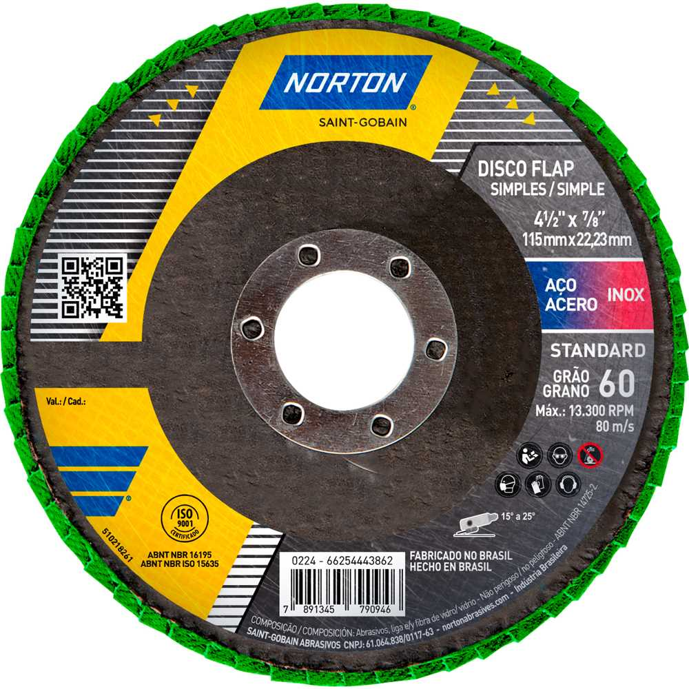 Flap Disc Norton R244 Standard 4.1/2" Grão 60 - Desbaste e Acabamento Profissional
