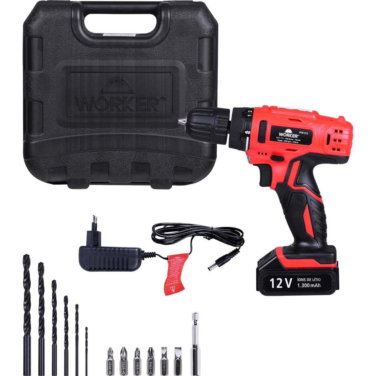 Parafusadeira 12V Bateria Biv Kit com 13 Peças - WORKER